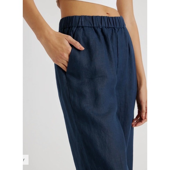 Quince 100% European Linen Pants 25" Deep Navy Wide Leg Crop Pull On Small - Picture 3 of 13